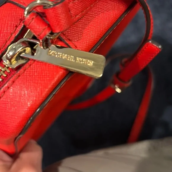 Michael Kors Bold Red Sandrine Gold Stud Crossbody Bag